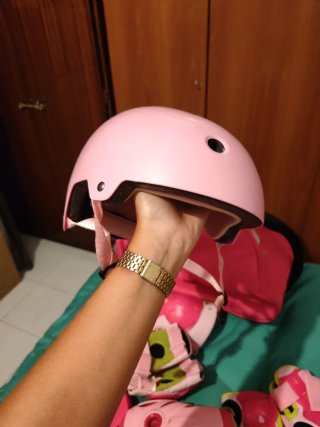 Set Patinaje Rosa Casco Rodilleras Coderas