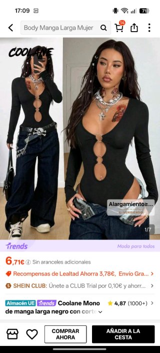 Body negro manga larga Shein talla M/L