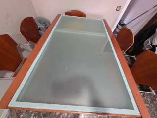 Mesa extensible madera y cristal