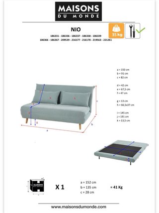 Sofá Cama 2 Plazas Azul con Topper