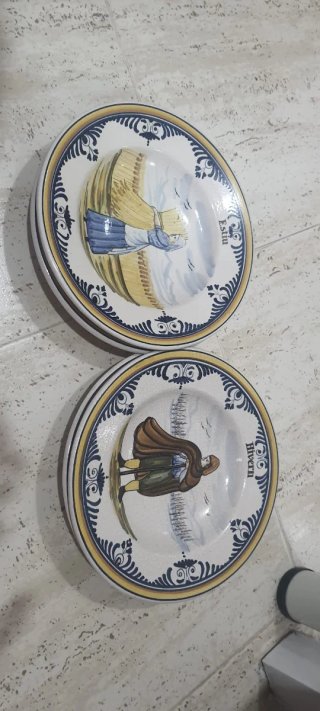 Juego de loza antiguo verde y blanco