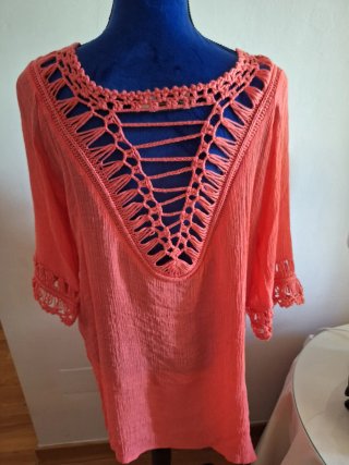 Túnica Coral con Ganchillo Talla Única