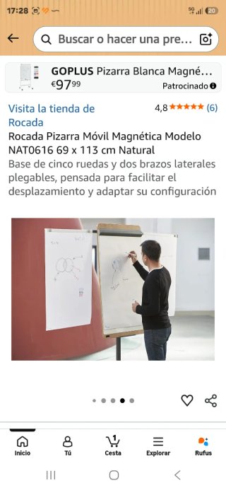 Rocada Pizarra Móvil Magnética Modelo NAT0616 69 x