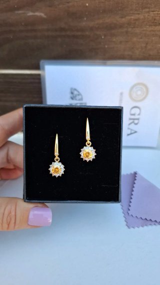 Pendientes Moissanita Amarilla 2ct GRA Oro