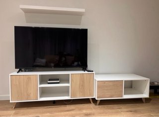 Mueble TV y mesa centro madera y blanco