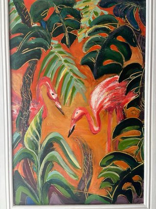 Cuadro Flamencos Selva Naranja