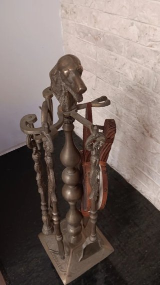 Set Utensilios Chimenea Perro Bronce