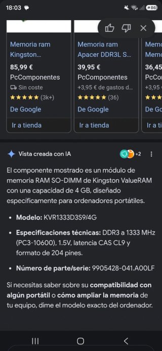 Memoria RAM Kingston KVR1333D3S9/4G Portátil