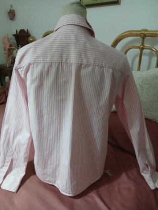 Camicia cotone righe rosa e bianche con baci