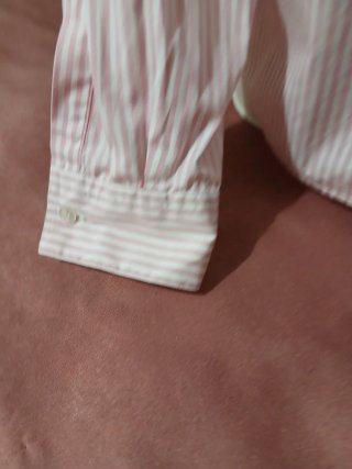 Camicia cotone righe rosa e bianche con baci