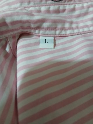 Camicia cotone righe rosa e bianche con baci