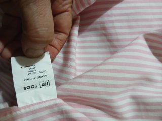 Camicia cotone righe rosa e bianche con baci