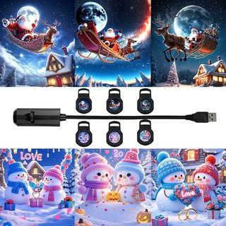 Proiettore luce USB con 6 motivi natalizi Natale