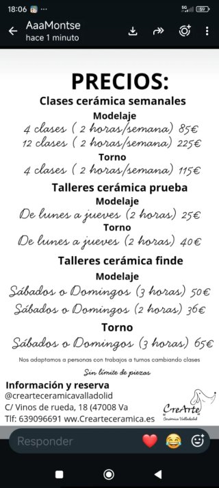 Clases de cerámica, torno y talleres