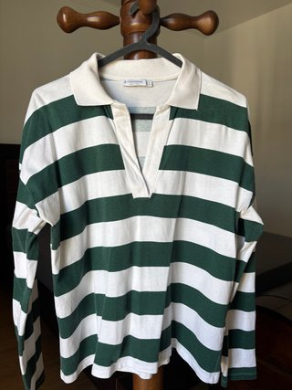 Camisola Stradivarius Listrada Verde e Branca