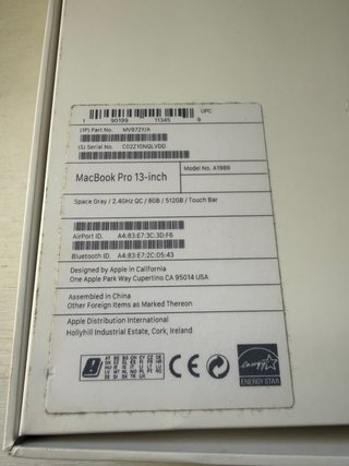MacBook Pro 13” 2019 8GB RAM 512GB SSD i5