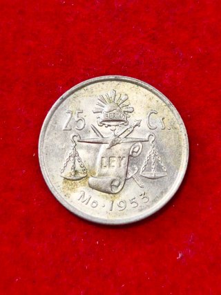25 Centavos México 1953 Plata .800 Balancin