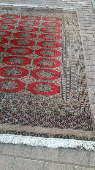 Alfombra Lana Tejida Mano Beige/Roja