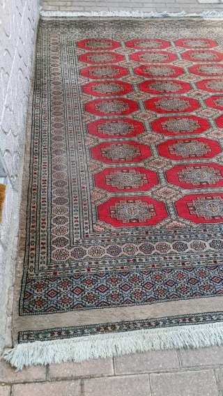 Alfombra Lana Tejida Mano Beige/Roja