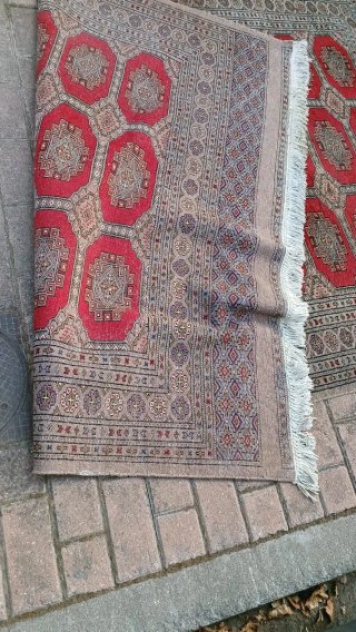 Alfombra Lana Tejida Mano Beige/Roja