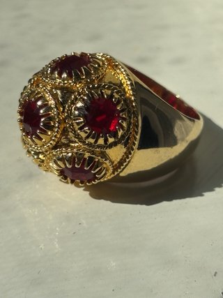 Anello Vintage Oro Pietre Rosse Chunky Statement