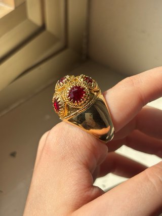 Anello Vintage Oro Pietre Rosse Chunky Statement