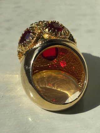 Anello Vintage Oro Pietre Rosse Chunky Statement