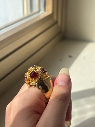 Anello Vintage Oro Pietre Rosse Chunky Statement