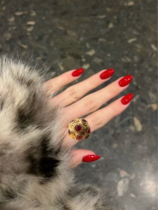 Anello Vintage Oro Pietre Rosse Chunky Statement