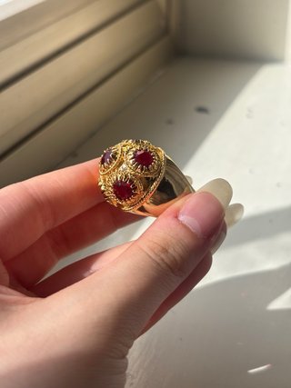 Anello Vintage Oro Pietre Rosse Chunky Statement