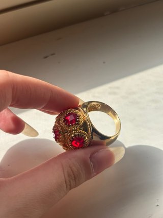 Anello Vintage Oro Pietre Rosse Chunky Statement