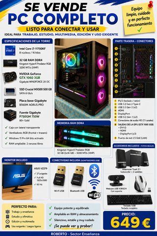 Ordenador Completo Intel i7 32GB RAM GTX 1060 SSD