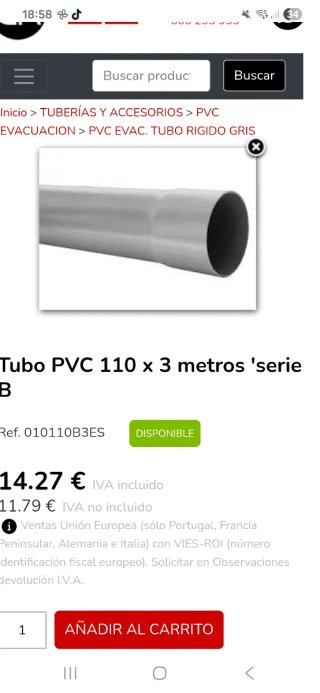 Tubo PVC 110 x 3 metros Serie B