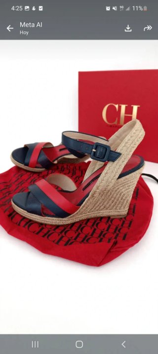 Sandalias Cuña Carolina Herrera Azul/Rojo