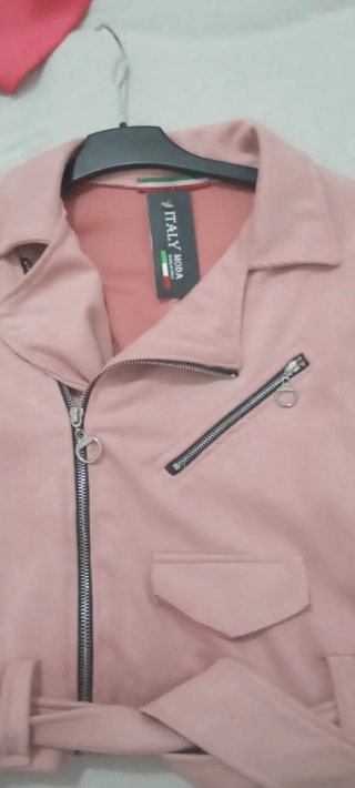 Cazadora corta rosa palo mujer