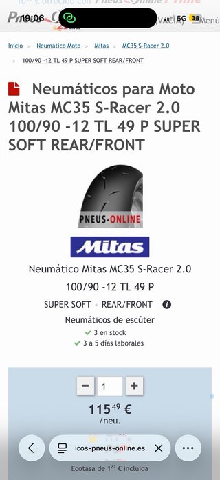 Neumático Mitas MC35 S-Racer 2.0 100/90-12