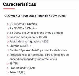 Etapa de Potencia Crown XLi 1500 Negra