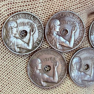 Lote 5 Monedas 25 Céntimos 1934 República Española