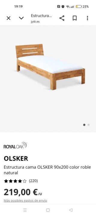 Estructura Cama Madera JYSK OLSKER 90x200