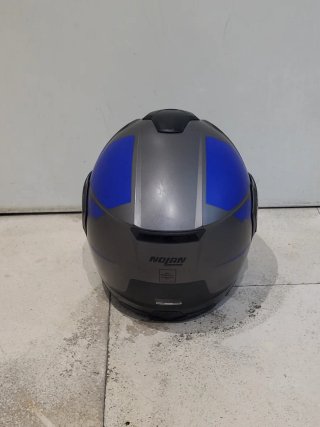 Casco de moto modular gris y azul. NOLAN N90-3.