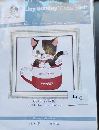 Kit Punto de Cruz Gato en Taza