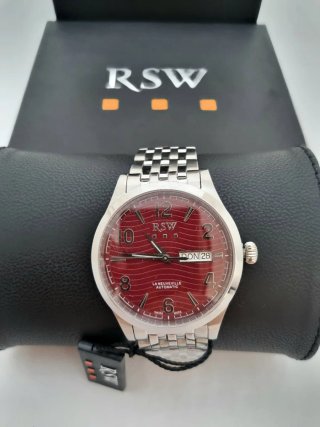 Reloj RSW Hombre Esfera Roja y Correa Plateada