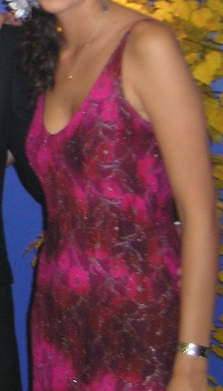 Vestido fiesta largo fucsia y plateado