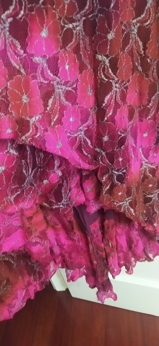 Vestido fiesta largo fucsia y plateado