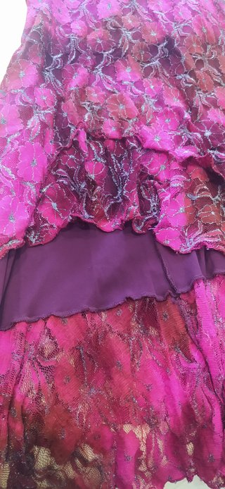 Vestido fiesta largo fucsia y plateado
