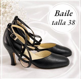 Zapatos de baile negros tacón piel talla 38 nuevos