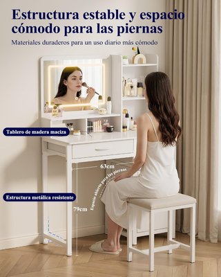 Tocador Maquillaje con Espejo y Luces LED