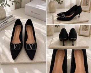 Tacones negros con detalle V