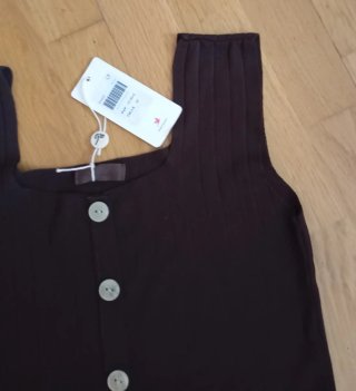 Conjunto Zara Top Marrón y Pantalón Blanco