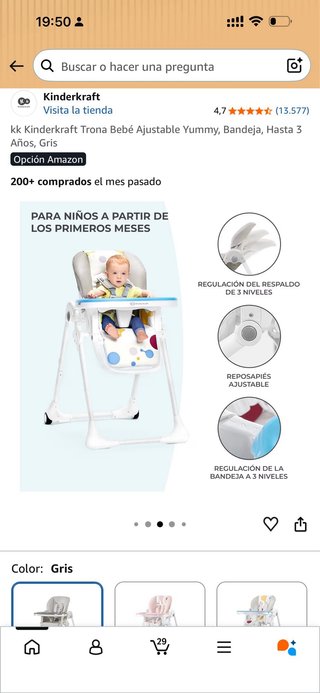 Trona Kinderkraft Yummy Gris